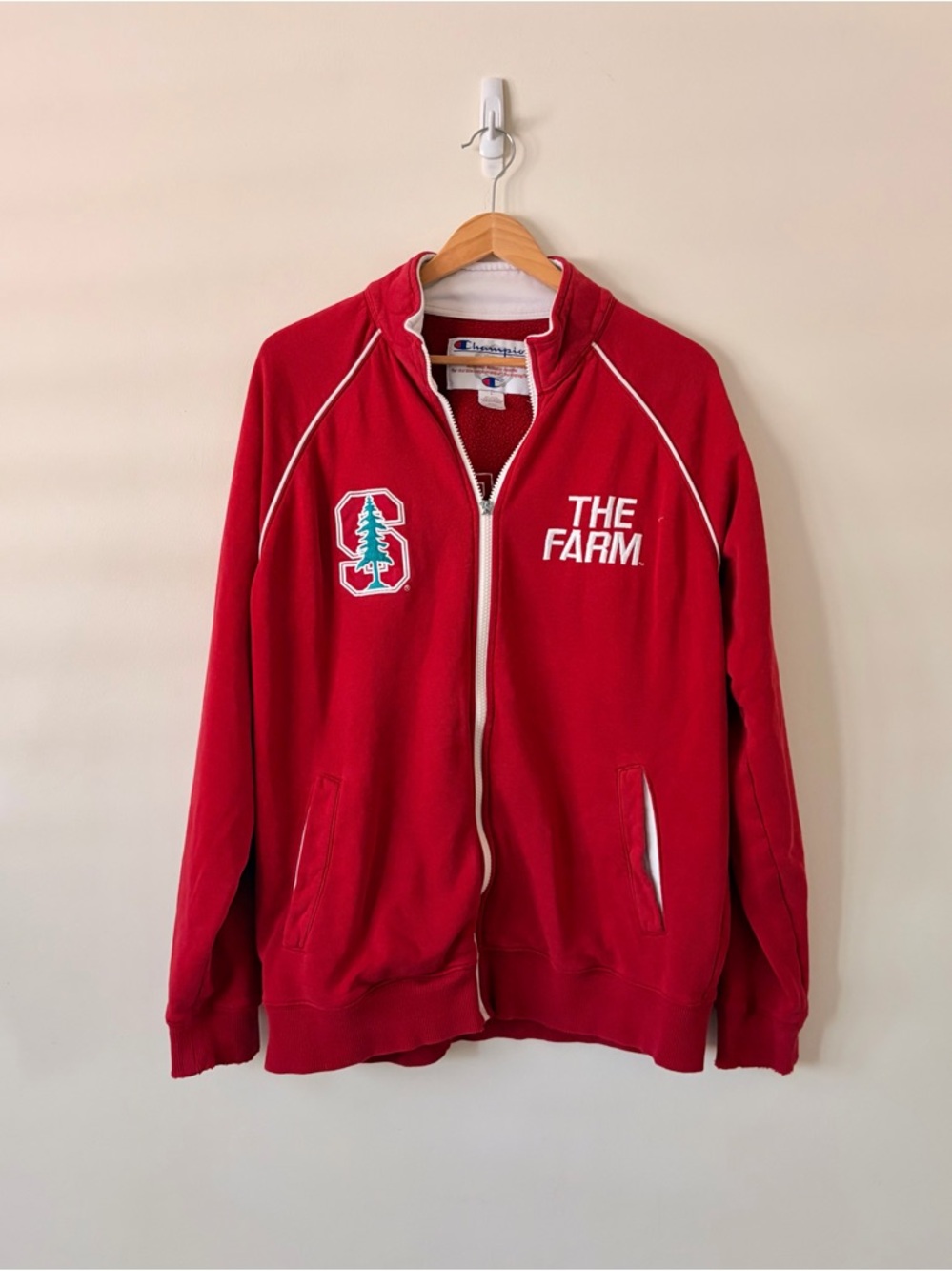 Champion Stanford Red Zip-Up Jacket with White Trim